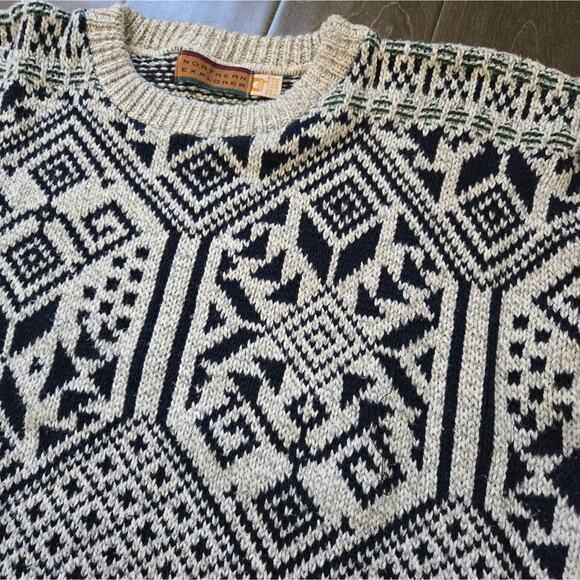 Vintage 100% Cotton Nordic Geometric Sweater Stretch Size XL Navy - Picture 5 of 6